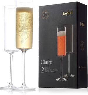 Champagne Flutes – Claire Collection Crystal Champagne Glasses Set of 2 – 5.7 Ounce Capacity – Exquisite Craftsmanship – Ideal for Home Bar, Special Occasions – Made in Europe