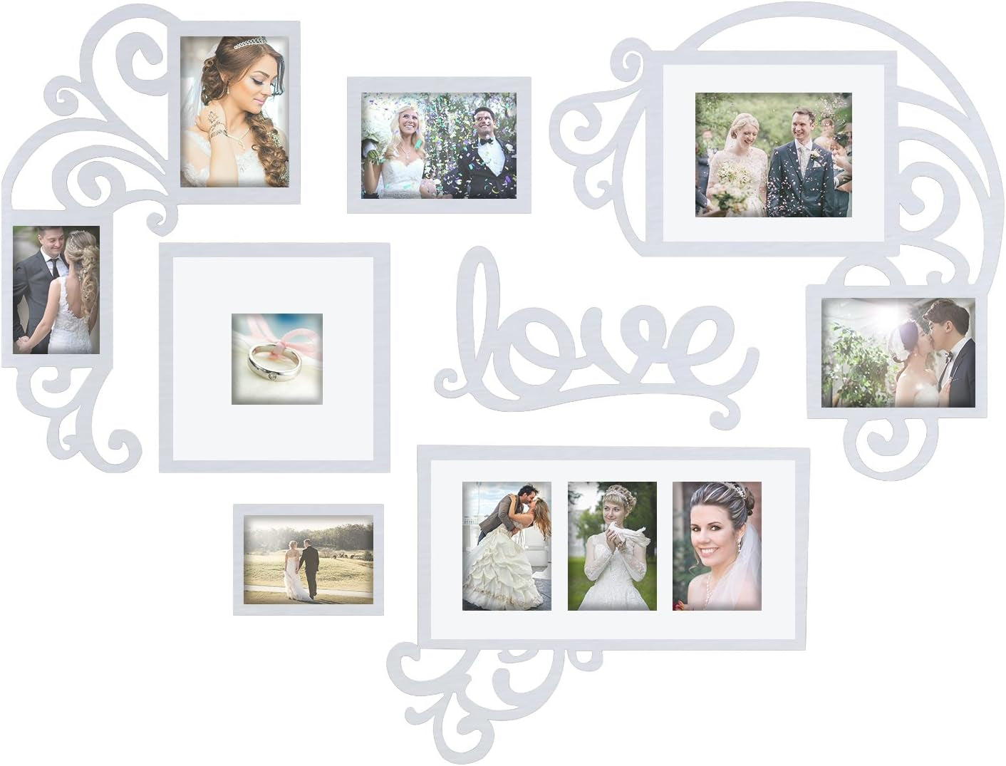 - Photo Frame | Plaque College Frame - Valentine Wall Decoration Combination - White PVC Picture Frame Selfie Gallery Collage W Wall Hanging Mounting Design | Love Heart Shape
